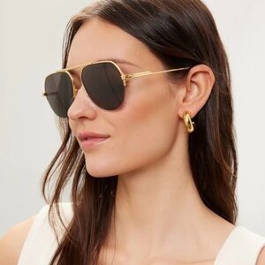 Bottega Veneta Gold Frame Black Lens Aviator Sunglasses